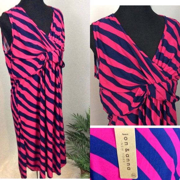 Jon & Anna Dresses & Skirts - Midi Dress XL Striped Fuchsia Navy Ruched NWT sleeveless NWT